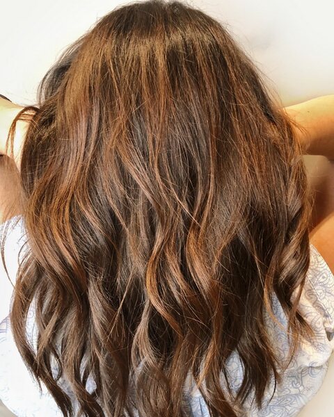 Long brown waves from behind, colored at Red Market Miami